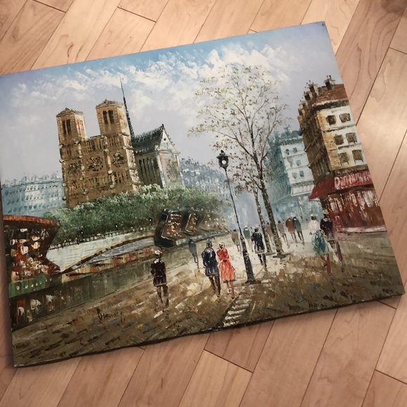 Paris Painting 20”x24” Impressionist Possibly Burnett - Picture 3 of 4